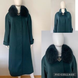 NWT WOMEN PLUS‎ SIZE LONG COAT CASHEMERE BLEND REAL FUR COLLAR RAGLAN SLEEVES